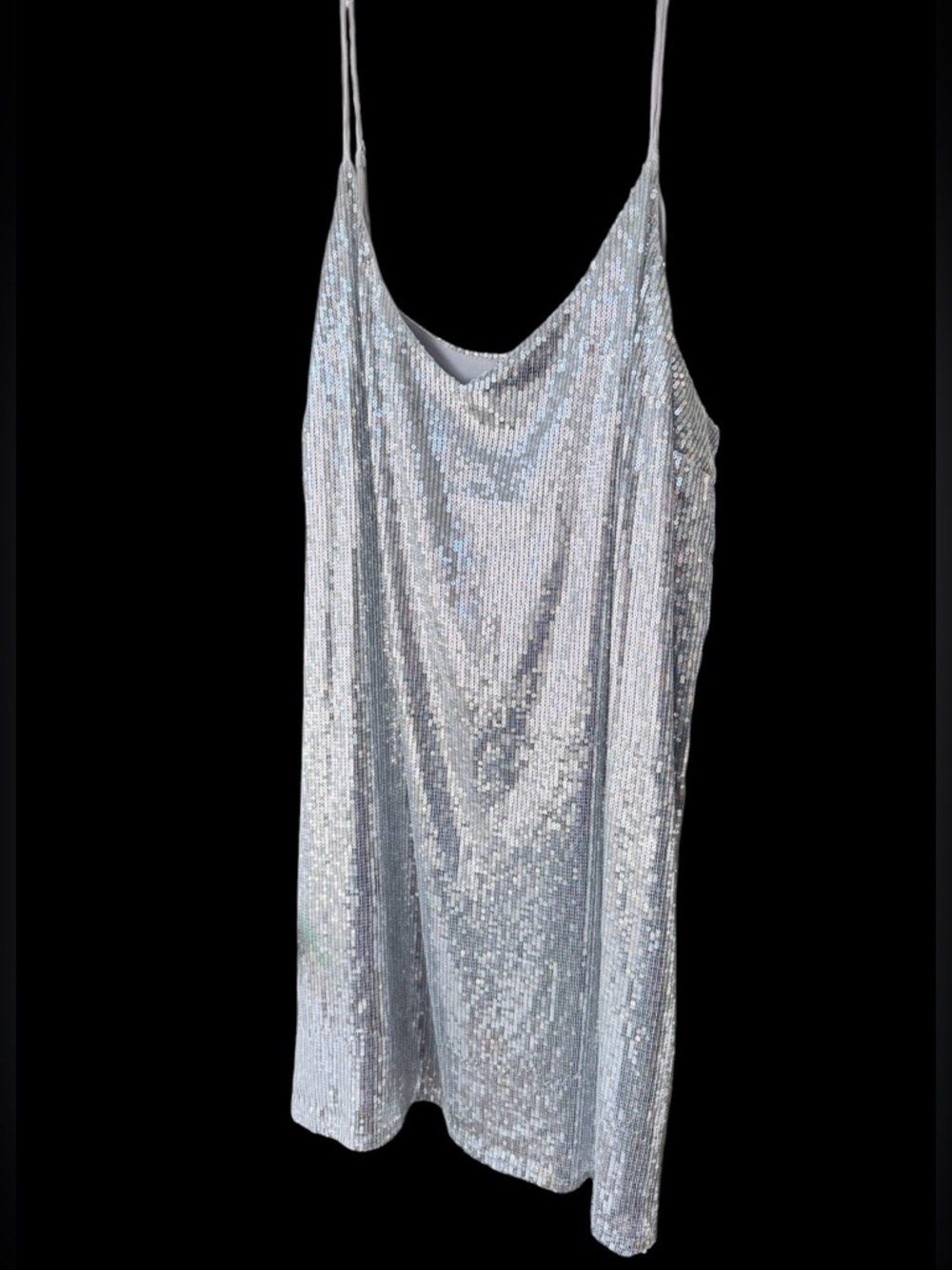 Silver Sequin Dress Spaghetti Strap Women’s Large Concert Ready - Picture 2 of 8